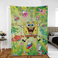 Funny Spongebob With Friend Cartoons Lover Sherpa Fleece Quilt Blanket BL1751
