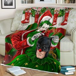 Happy Holiday Joker and Batman DC Comics Christmas Sherpa Fleece Quilt Blanket BL1293