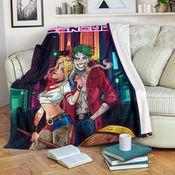 Horror Movie Teenager Joker And Harley Quinn Modern City Sherpa Fleece Quilt Blanket BL3063
