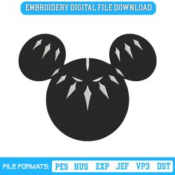 Mickey Head Black Panther Embroidery Designs File, Disney Mi