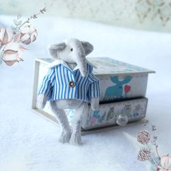 teddy elephant in jacket, collectible art miniature, adorable animal toy, adult collector stuffed doll, decorative doll