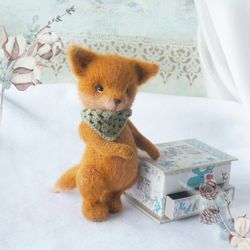 fox stuffed animal doll, woodland decor toy, fox teddy doll, gift ideas for friends, for foxes lovers, interior soft toy