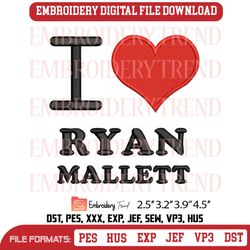 Ryan Mallett I Heart Love Football Fans Embroidery Design