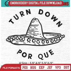 Turn Down Por Que Machine Embroidery Digitizing Design File