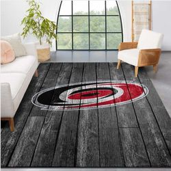 Carolina Hurricanes Nhl Team Logo Grey Wooden Style Nice Gift Home Decor Rectangle Area Rug