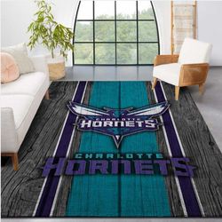 Charlotte Hornets Nba Team Logo Wooden Style Nice Gift Home Decor Rectangle Area Rug 1