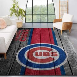 Chicago Cubs Mlb Team Logo Wooden Style Style Nice Gift Home Decor Rectangle Area Rug