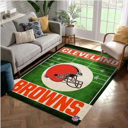 Cleveland Browns End Zone Nfl Rug Living Room Rug Christmas Gift US Decor