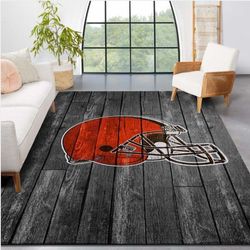 Cleveland Browns Nfl Team Logo Grey Wooden Style Style Nice Gift Home Decor Rectangle Area Rug
