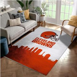 Cleveland Browns Skyline NFL Area Rug Carpet Bedroom US Gift Decor
