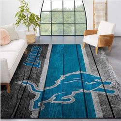 Detroit Lions Nfl Team Logo Wooden Style Style Nice Gift Home Decor Rectangle Area Rug 1