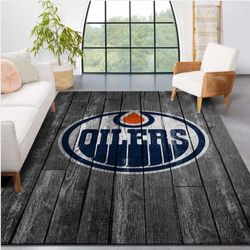 Edmonton Oilers Nhl Team Logo Grey Wooden Style Nice Gift Home Decor Rectangle Area Rug