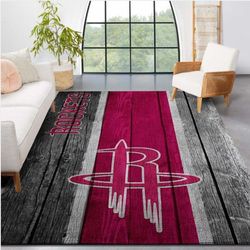 Houston Rockets Nba Team Logo Wooden Style Nice Gift Home Decor Rectangle Area Rug 1