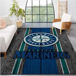 Seattle Mariners Mlb Team Logo Wooden Style Style Nice Gift Home Decor Rectangle Area Rug 1