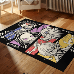 Kimetsu No Yaiba Rug Anime Area Rug, Japanese Animation Inspired Floor Mat