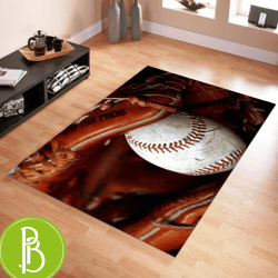 Baseball Enthusiast'S Paradise Living Room Rug With Gloves Perfect Gift