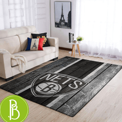 Brooklyn Nets Team Logo Wooden Style Nba Living Room Carpet Rug Nice Home Decor Gift