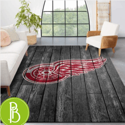 Grey Wooden Style Detroit Red Wings Team Logo Area Rug Stylish Home Decor Gift
