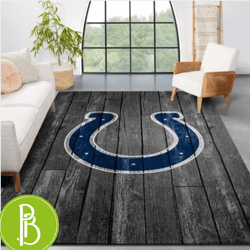 Indianapolis Colts Nfl Team Logo Grey Wooden Style Rectangle Area Rug Elegant Home Decor Gift