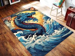 Mystical Dragon Rug, Fantasy Art Door Mat, Large Moon Decor, Floral Dragon Design, Unique Home Entrance Gift Rug