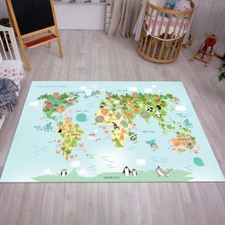 World Map Rug For Kids, Educative Rug, Earth Map, Map Rug,Earth Map Rug,Kids Room Rug,Nursery Decor,Gift For Kids
