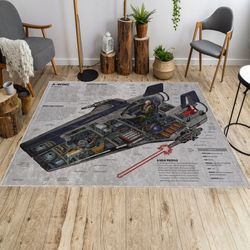 A-Wing Blueprint Rug, Coolest Decoration, Christmas Gift For Geeks Rug, Astronaut Rug