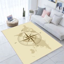 Compass Rug, Off Color Compass Rug, World Maps Compass Decor Rug, World Map Rug