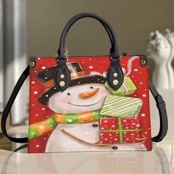 Snowman Leather Bag Handbag, Leather Christmas Handbag, Christmas Women Bag