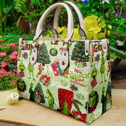 Christmas Grinch HighQuality Handbag, Grinch Lover Handbag, Custom Leather Bag