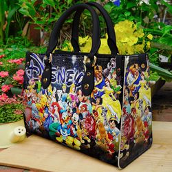Disney Characters Wallpaper Handbag, Leather Disney Handbag, Mickey Women Bag