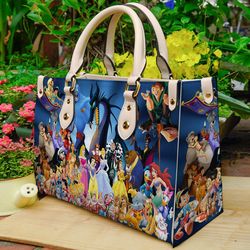 Disney Characters Wallpaper Handbag, Leather Disney Handbag, Mickey Women Bag