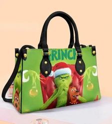 Grinch Christmas Leather Bag,  Grinch Lover Handbag,  Custom Leather Bag