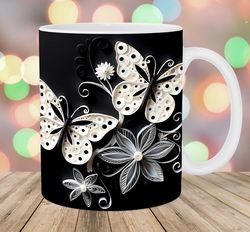 3D Black White Butterflies Mug, 11oz And 15oz Mug, Mug Design