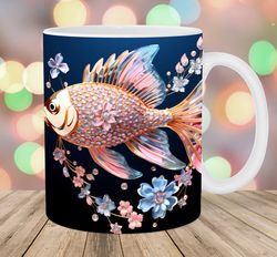 3D Crystal Fish Flowers Mug, 11oz And 15oz Mug, Mug Design