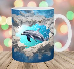 3D Dolphin Mug, 11oz 15oz Mug, Ocean Mug Design