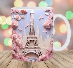 3D Eiffel Tower Pink Roses Mug, 11oz And 15oz Mug, Mug Design