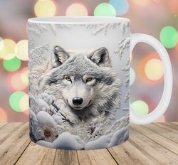 3D Embroidered Wolf Mug, 11oz 15oz Mug, Winter Mug Design