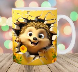 3D Hedgehog Hole In A Wall Mug, 11oz 15oz Mug, Mug Design