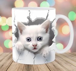 3D Kitten Hole In A Wall Mug, 11oz And 15oz Mug, Mug Design