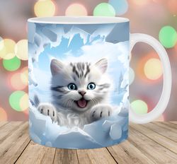 3D Kitten Mug, 11oz And 15oz Mug, Hole In A Wall Mug Design