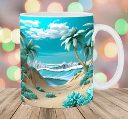 3D Palm Trees Beach Landscape Mug, 11oz And 15oz Mug, Mug Design