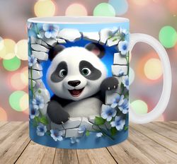 3D Panda Hole In A Wall Mug, 11oz 15oz Mug, Mug Design