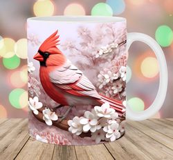 3D Red Cardinal Bird Flowers Mug, 11oz And 15oz Mug, Mug Design