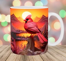 3D Red Cardinal Bird Mug, 11oz 15oz Mug, Mug Design