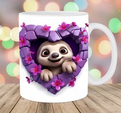 3D Sloth Hole In A Wall Mug, 11oz 15oz Mug, Heart Mug Design