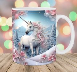 3D Unicorn Mug, 11oz 15oz Mug, Flower Mug Design