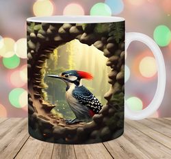 3D Woodpecker Hole In A Wall Mug, 11oz 15oz Mug, Mug Design