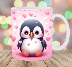 Baby Penguin Mug, 11oz 15oz Mug, Pink Hearts Mug Design