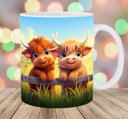 Cartoon Baby Highland Cows Mug, 11oz 15oz Mug, Mug Design
