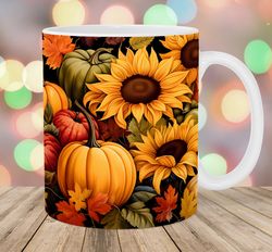Pumpkins Sunflowers Mug, 11oz And 15oz Mug, Mug Design